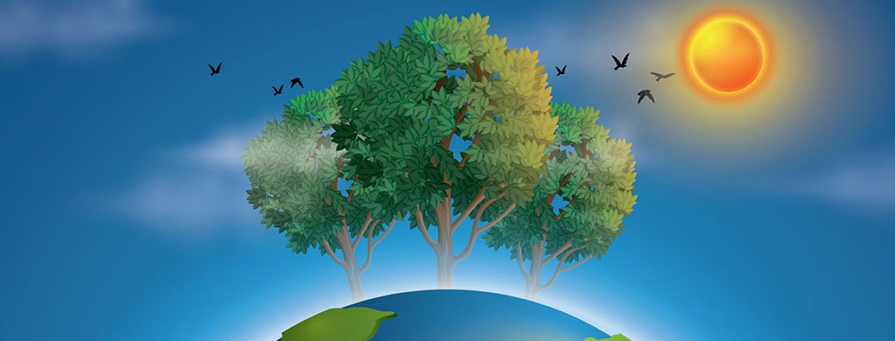 earth with trees and sun